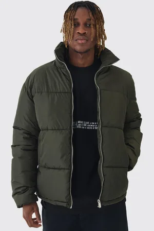 Boohoo Tall Worldwide Applique Funnel Neck Puffer Jacket In Khaki - - XXL