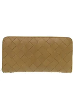 Bottega Veneta Preloved Zip Around Wallet Beige Leather Unisex - - One Size