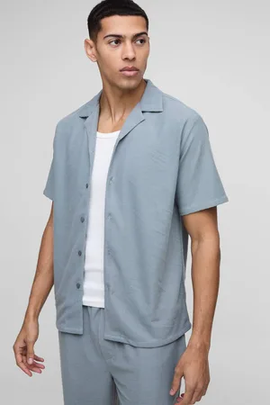 Boohoo Regular Fit Honeycomb Waffle Revere Shirt - - M