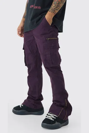 Boohoo Slim Flare Zip Gusset Overdye Acid Wash Cargo Trousers - - 30R