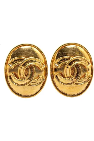 CHANEL Preloved CC Logo Oval Earrings Women - Gold - - One Size