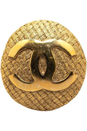 CHANEL Preloved Vintage CC Logo Button Woven Style Women - Gold Brooches - - One Size