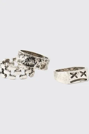 Boohoo Graffiti Silver Rings 3 Pack - - S/M