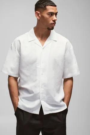 Boohoo Oversized Revere Linen Blend Short Sleeve Shirt - - L