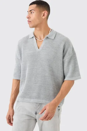Boohoo Boxy Short Sleeve Ribbed Knit Polo - - L