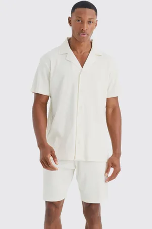 Boohoo Short Sleeve Rib Regular Fit Shirt And Short Set - - XS
