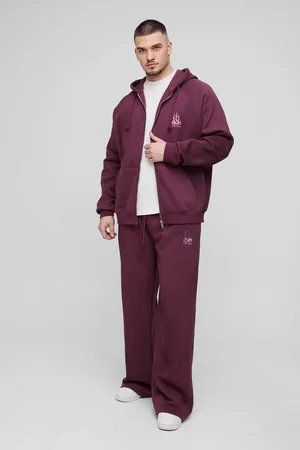 Boohoo Tall Oversized Raglan Zip Thru Embroidered Spray Wash Hooded Tracksuit - S