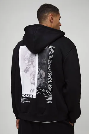 Boohoo Oversized Zip Through Monochrome Floral Print Hoodie - - S