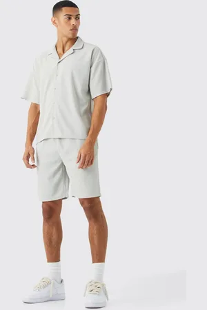 Boohoo Regular Fit Short Sleeve Ribbed Boxy Shirt And Short Set - - L