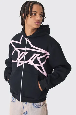 Boohoo Oversized Boxy Star Printed Zip Through Hoodie - - M