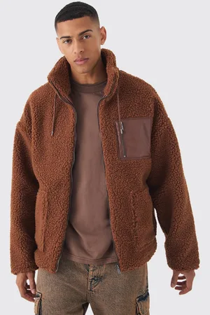 Boohoo Borg Funnel Neck Pu Pocket Jacket In Tan - - XS