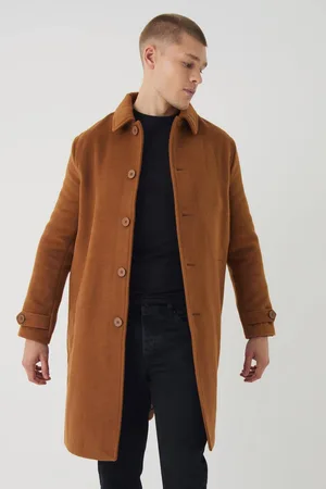 Boohoo Plain Collared Overcoat In Tan - - M