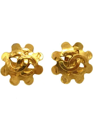 CHANEL Preloved Flower CC Gold Earrings Women - - One Size