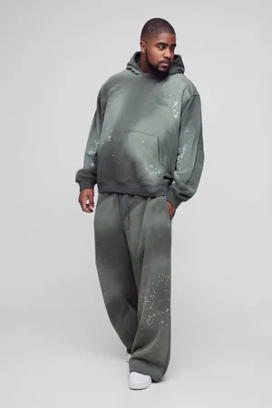 Boohoo Plus Oversized Embroidered Spray Wash Wide Fit Boxer Jogger Tracksuit - - 5XL