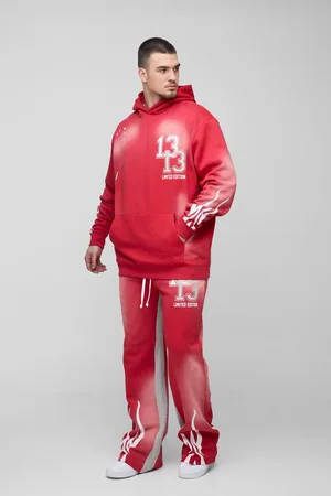 Boohoo Tall Oversized 13 Washed Flame Print Tracksuit - - XL