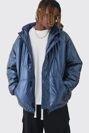 Boohoo Tall Oversized Metallic Hooded Puffer Jacket In - L