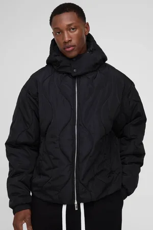Boohoo Wavy Quilted Hooded Puffer Jacket In - M
