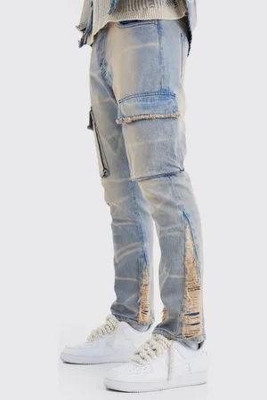 Boohoo Slim Rigid Flare Overdyed Distressed Cargo Jeans - - 34R