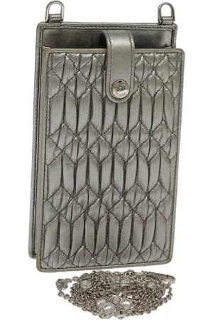 Miu Miu Preloved Matelasse Leather Phone Case Crossbody Women - Silver - - One Size