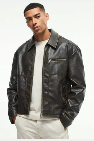 Boohoo Slim Fit Washed PU Harrington In Khaki - - XS