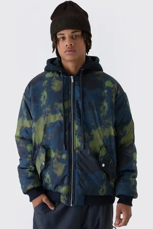 Boohoo Oversized Abstract Print Hooded Bomber Jacket In - XL