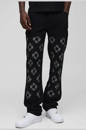 Boohoo Straight Leg Floral Embroidered Carpenter Jeans - - 34R