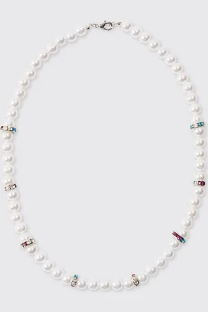 Boohoo Iced Pearl Necklace In - One Size