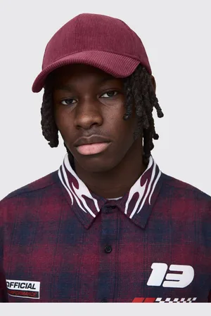 Boohoo Plain Cord Cap in Burgundy - - One Size