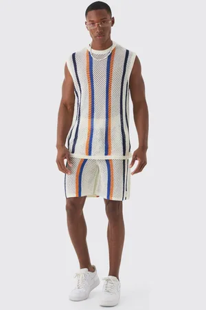 Boohoo Oversized Open Stitch Stripe Knitted vest Set - - S