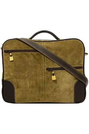 Loewe Preloved Suede Shoulder Bag with Embossed Logo Women - Camel - - One Size