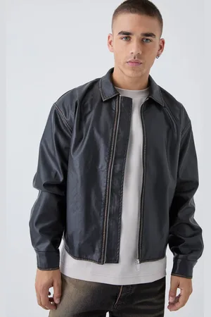 Boohoo Man Tab Boxy Washed Pu Harrington Jacket In - XL