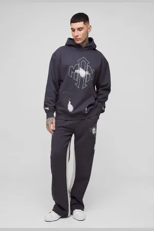 Boohoo Tall Oversized Man Paint Splatter Hooded Relaxed Flare Tracksuit - - M
