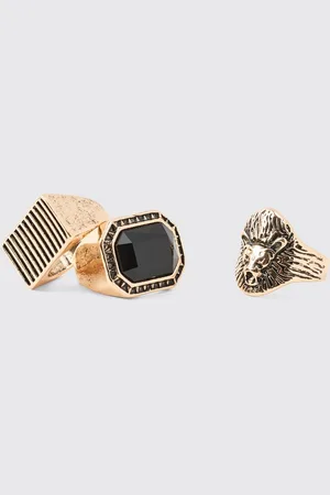 Boohoo Lion Gold Ring 3 Pack - - M/L