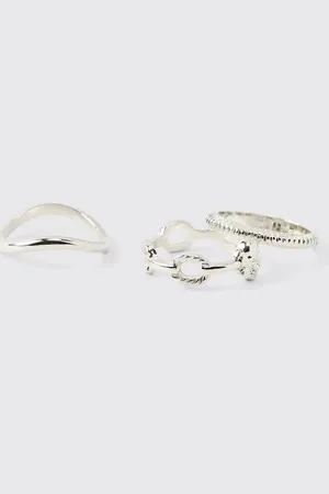 Boohoo 3 Pack Skull Silver Rings - - M/L