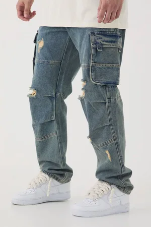 Boohoo Tall Distressed Cargo Relaxed Fit Jeans - - 32