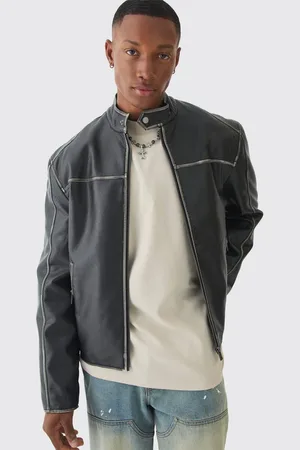 Boohoo Washed Seam PU Biker Jacket In - XL