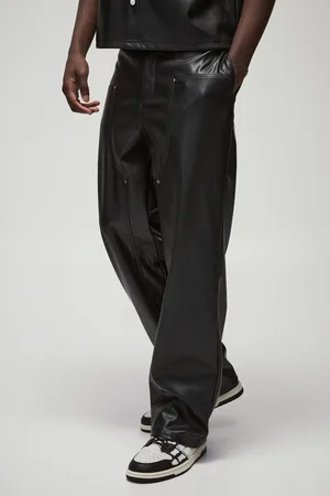 Boohoo Relaxed Fit Fixed Waistband PU Worker Panel Trousers - - 28