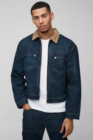 Boohoo Oversized Boxy Trucker Denim Jacket With Cord Collar - - XL