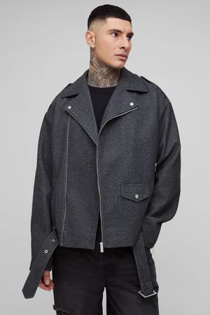 Boohoo Tall Oversized Wool Look Biker Jacket - - L