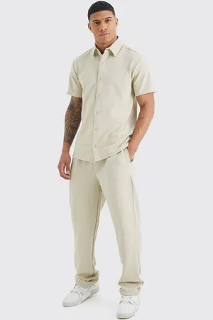 Boohoo Short Sleeve Jersey Herringbone Shirt And Trouser Set - - S