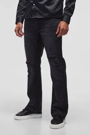 Boohoo Slim Rigid Flare Distressed Gusset Panel Acid Washed Denim Jeans - - 32R