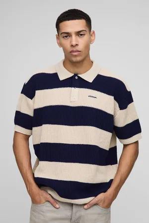 Boohoo Oversized Embroidered Striped Short Sleeve Knitted Polo - - M