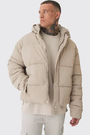 Boohoo Tall Boxy Crinkle Nylon Puffer Jacket In Sand - - M