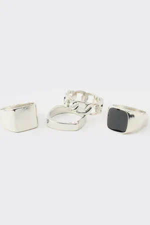Boohoo 4 Pack Signet Ring Set - - S/M
