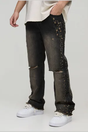 Boohoo Slim Rigid Flared Stacked Distressed Washed Jeans - - 32R