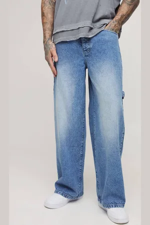 Boohoo Tall Washed Adjustable Waist Baggy Carpenter Jeans - - 32