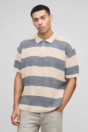 Boohoo Oversized Embroidered Striped Short Sleeve Knitted Polo - - M