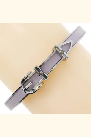 Hermès Preloved Lilac Leather Belt Buckle Bracelet Women - Silver - - One Size