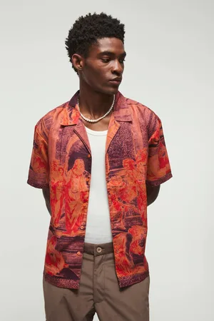 Boohoo Short Sleeve Oversized Slub Painting Shirt - - M