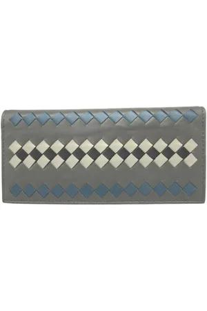 Bottega Veneta Preloved Intrecciato Leather Wallet Gray Unisex - - One Size